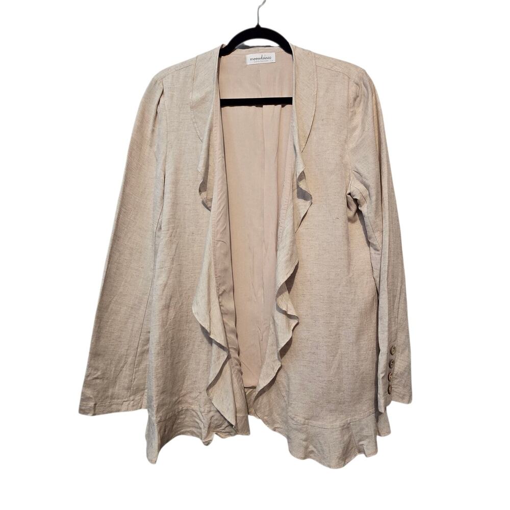 Moondance Ruffle Flax Blazer Women LG Beige Open Breathable Boho Cottage Natural